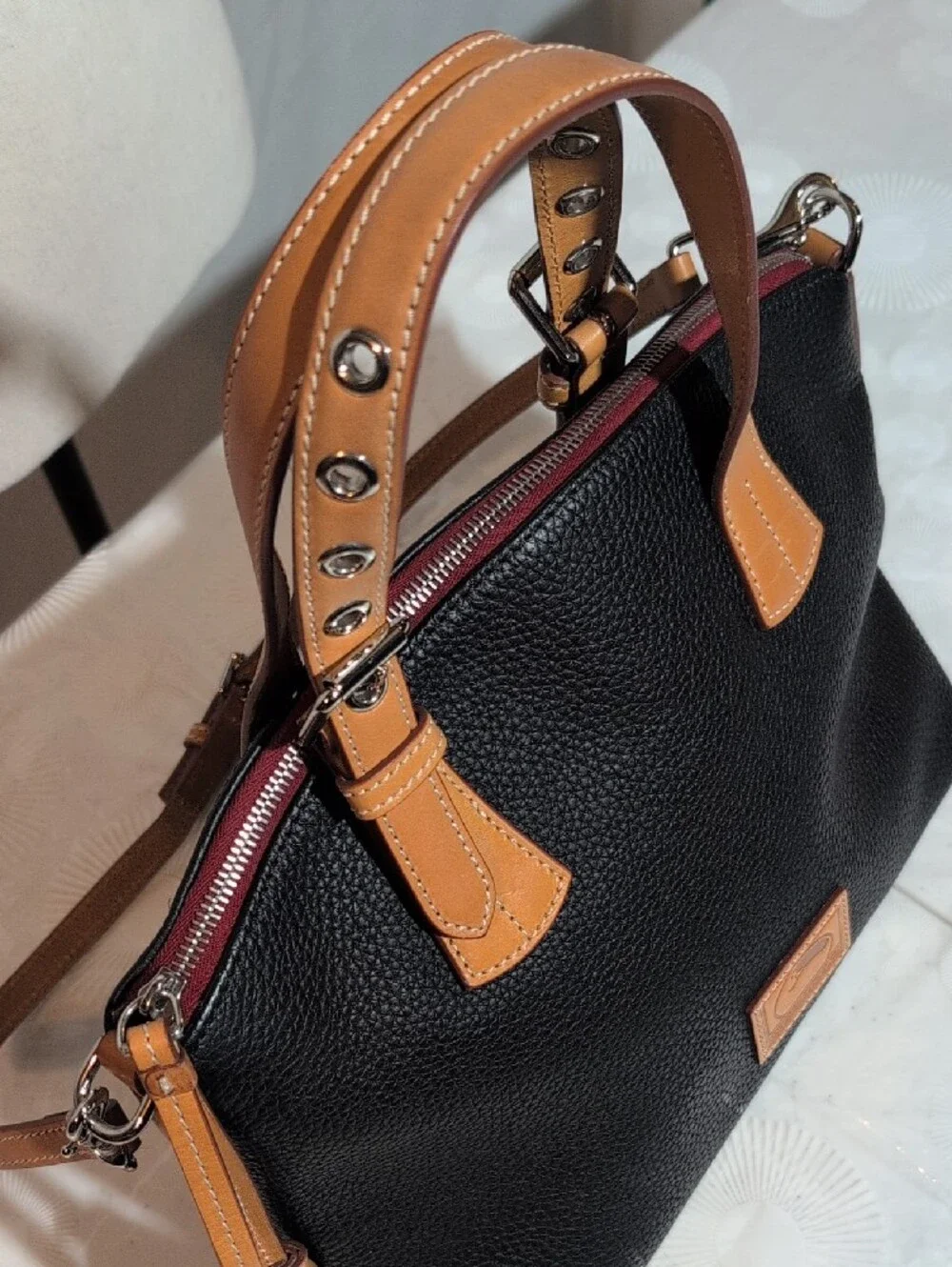 Dooney & Bourke Patterson Leather Trina Satchel with Tan Handles